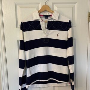 Ralph Lauren White and Blue Long Sleeve Tee